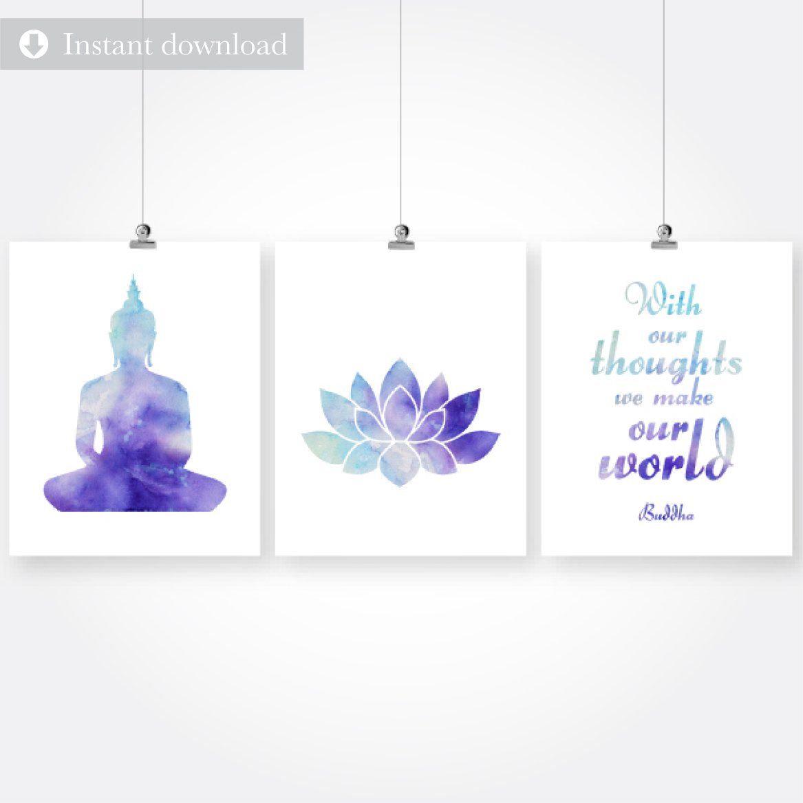 1167x1167 Watercolor Yoga Lotus Buddha Wall Art Print Set Decor Instant Download - Buddha Watercolor