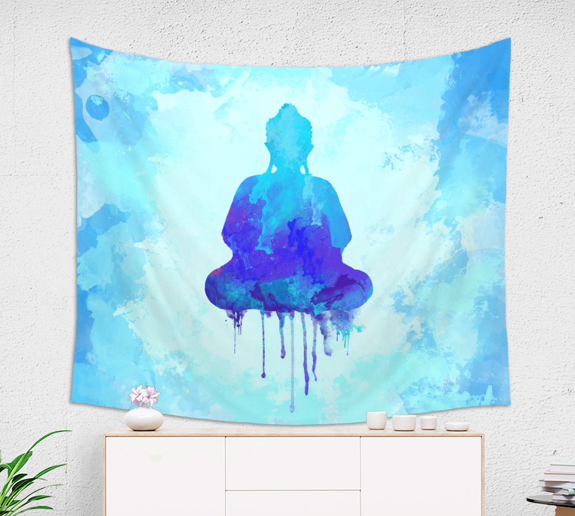 834x748 Blue Watercolor Buddha Wall Tapestry Brandless Artist - Buddha Watercolor