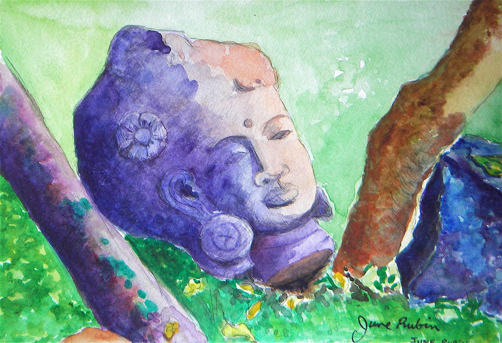 1000x683 Buddha Head, Watercolor June Rubin, Artist - Buddha Watercolor