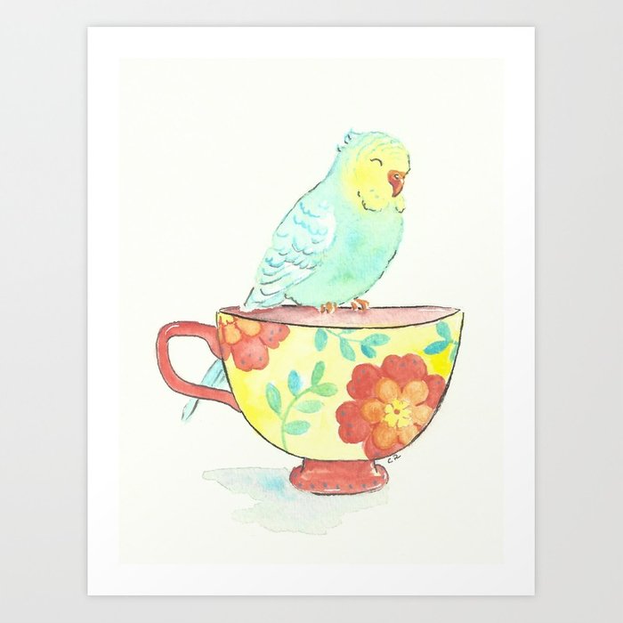 700x700 Teacup Budgie Watercolor Art Print By Imagodeinurserydecor Society6 - Budgie Watercolor