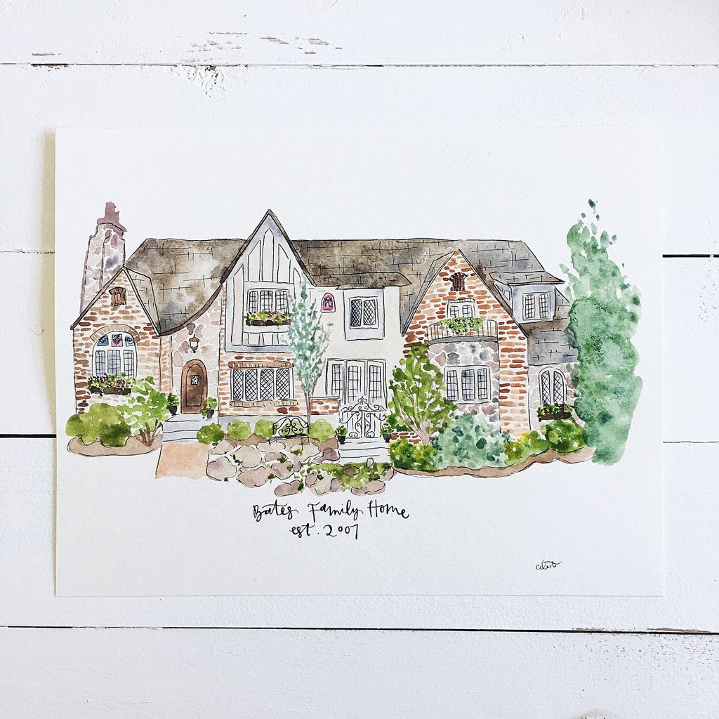 1024x1024 Custom Homeuilding Portrait Watercolor Celeste C. Clark - Building Watercolor
