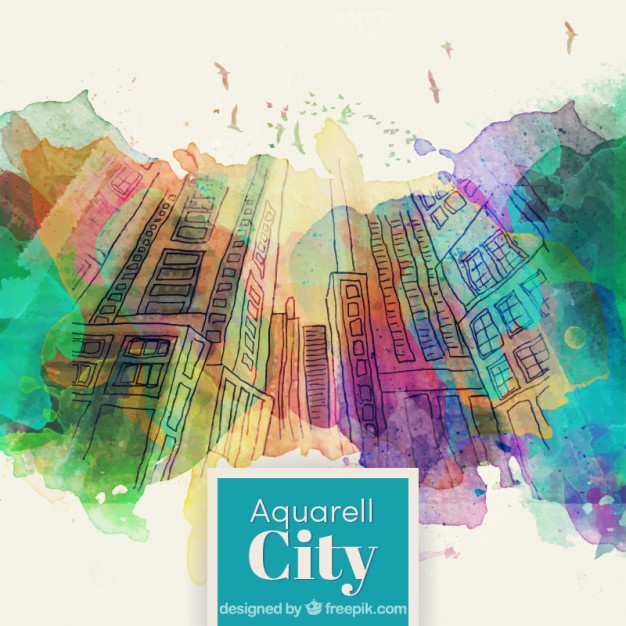 626x626 Hand Drawn Buildings With Watercolor Splashes Background Vector - Building Watercolor