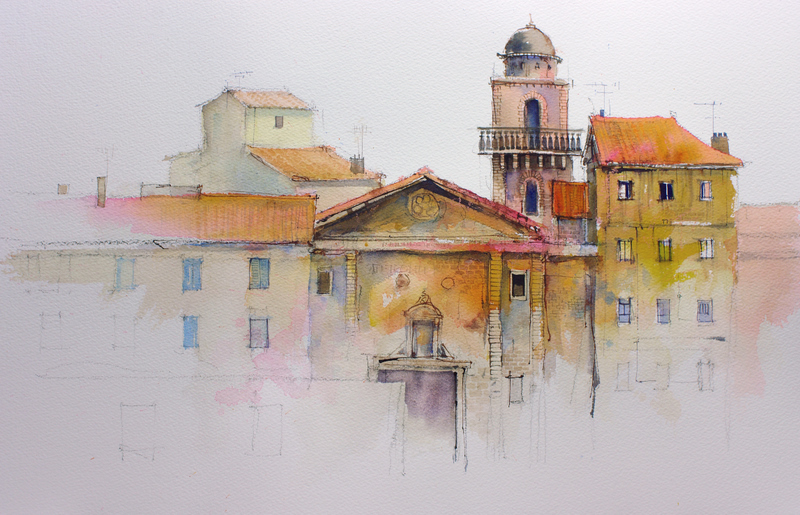 800x515 Medieval Buildings Watercolor Splashing Paint - Building Watercolor