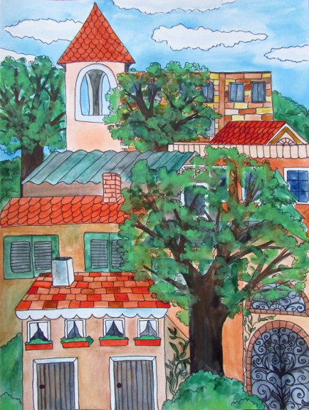 434x575 Watercolor Buildings Painting Tutorial - Building Watercolor