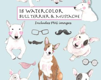 340x270 Bull Terrier Art Etsy - Bull Terrier Watercolor