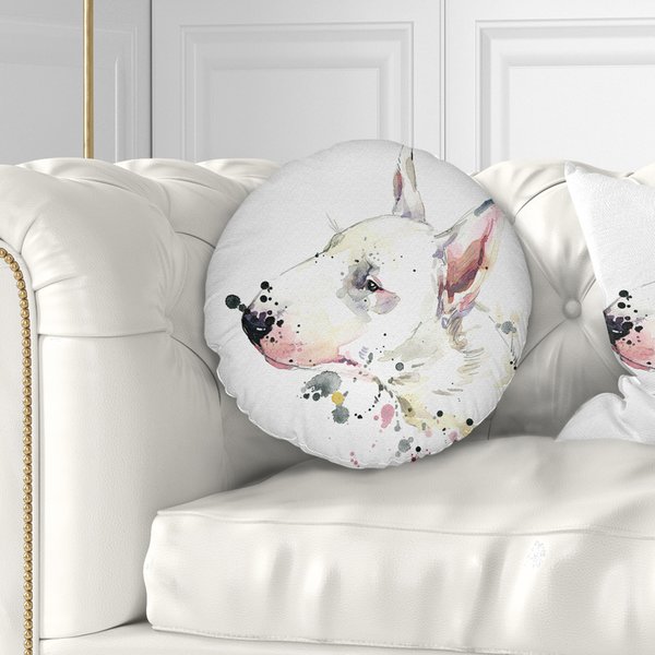 600x600 East Urban Home Animal Bull Terrier Dog Watercolor Throw Pillow - Bull Terrier Watercolor