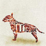 180x180 English Bull Terrier Watercolor Painting Typographic Art - Bull Terrier Watercolor