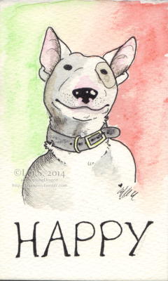 240x400 Happy Bull Terrier Watercolor Painting La Sjogren Designs - Bull Terrier Watercolor