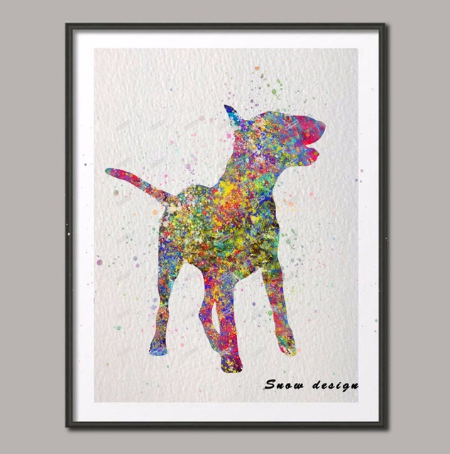 634x640 Original English Bull Terrier Watercolor Canvas Painting Dog Wall - Bull Terrier Watercolor