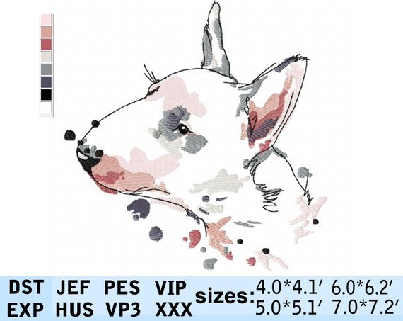 570x453 Watercolor Bull Terrier Embroidery Design Pes I Love Dog Puppy Etsy - Bull Terrier Watercolor