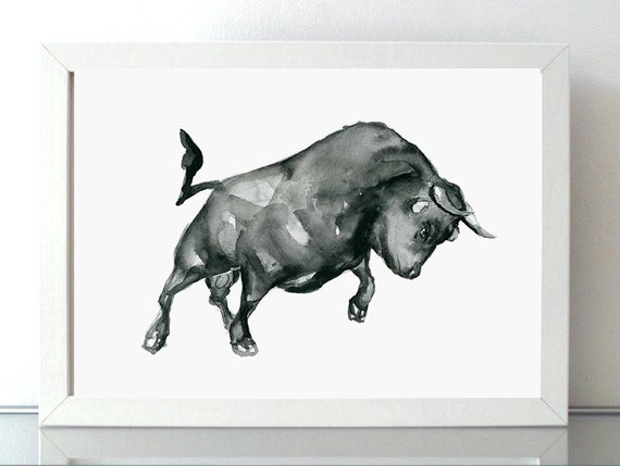 570x429 Bull Watercolor Painting Giclee Print Bull Art Taurus Ink Etsy - Bull Watercolor