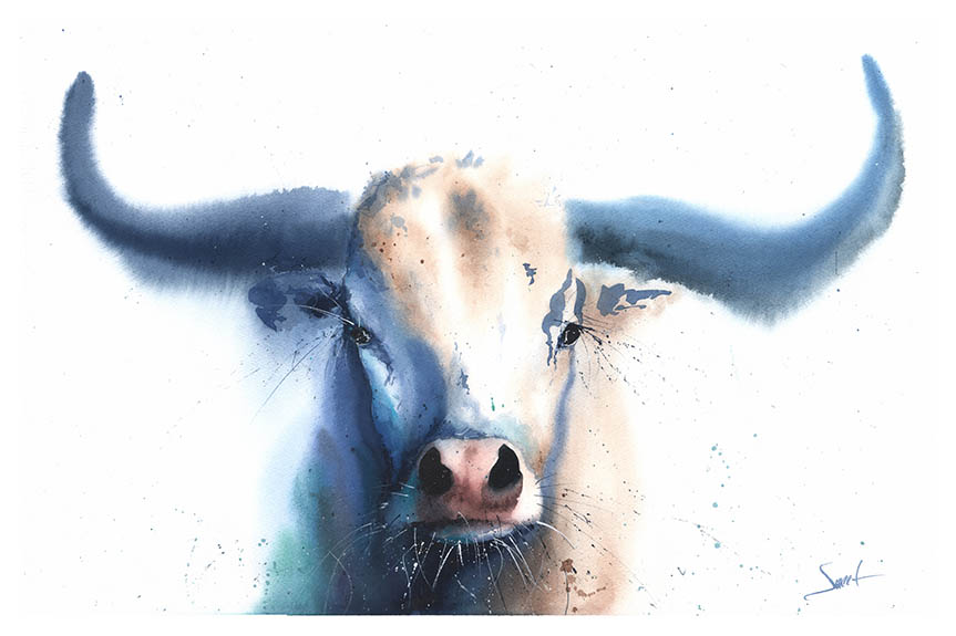 863x575 Bull Watercolor Print Watercolor Animal Paintings - Bull Watercolor