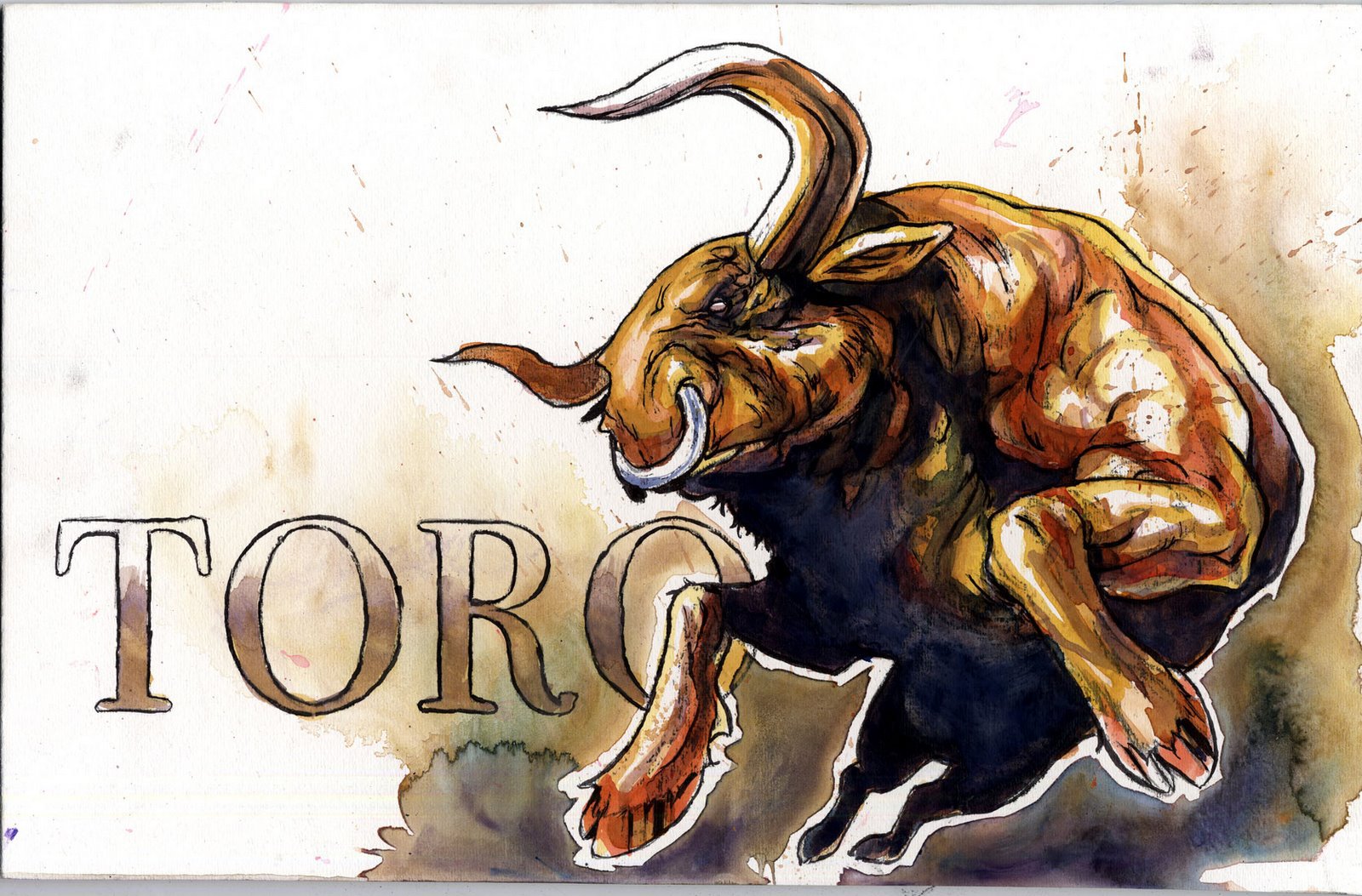 1600x1053 Bull Watercolor By Suarezart - Bull Watercolor