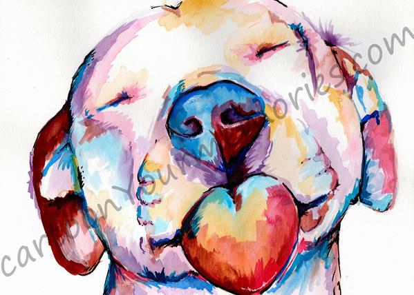 599x428 Pit Bull Watercolor Print Cartoon Your Memories - Bull Watercolor