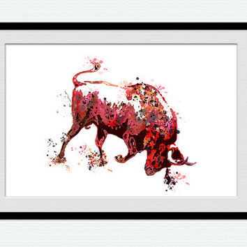 354x354 Red Bull Watercolor Poster Bull Colorful From Colorfulprint - Bull Watercolor