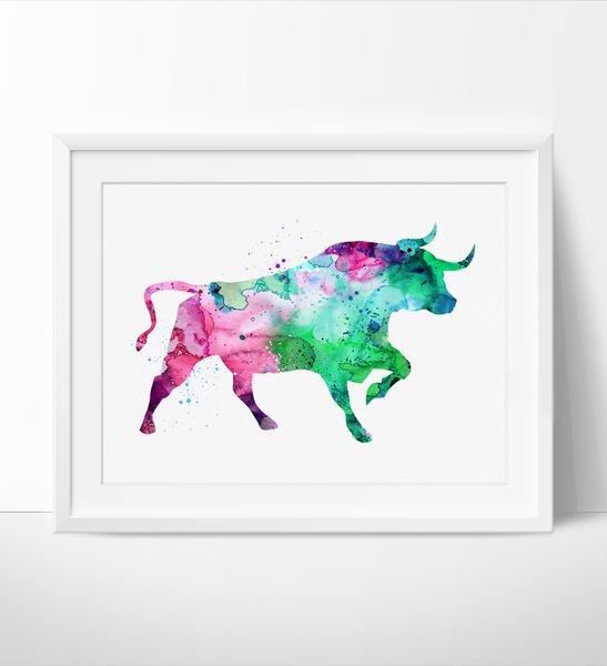 547x600 Animal Bull Painting ,bull Watercolor Print, Watercolor Art, Art - Bull Watercolor