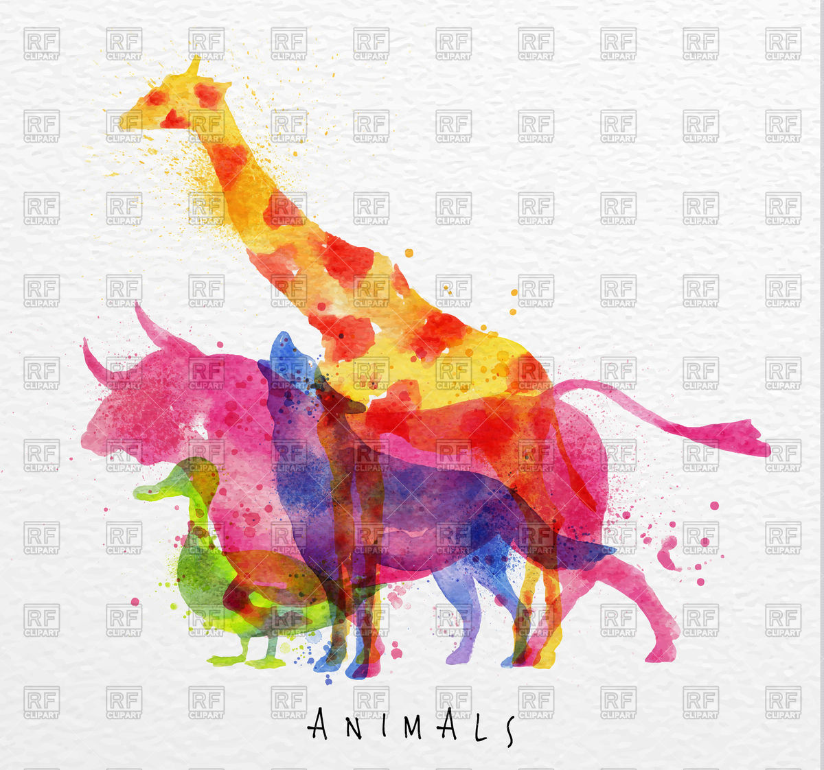 1200x1122 Watercolor Colourful Animals Giraffe, Wolf, Duck, Bull Vector - Bull Watercolor