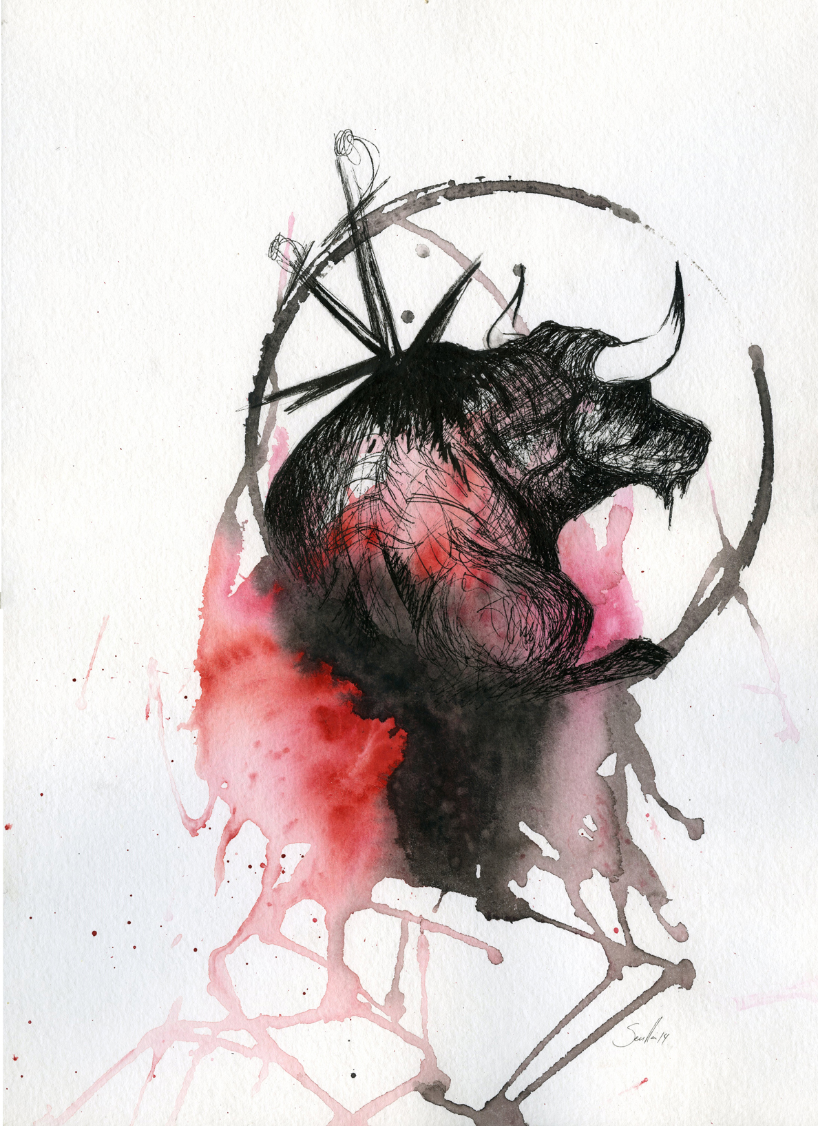 1188x1634 Watercolor Art De Sevilla - Bull Watercolor