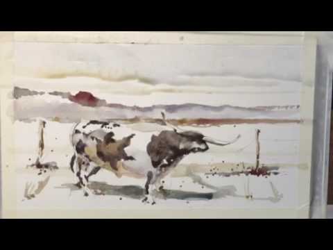 480x360 Western Bull In Watercolor By Chris Petri - Bull Watercolor