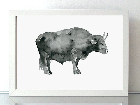 570x429 Bull Art Bull Watercolor Painting - Bull Watercolor