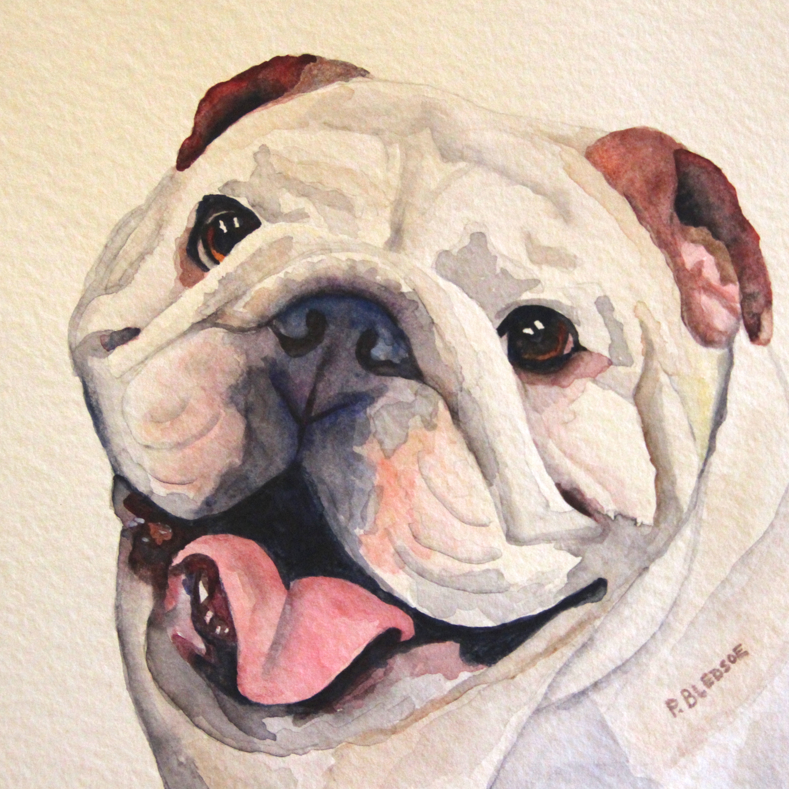 3150x3150 Dog 73 A Decent Bulldog Watercolor Ps Bledsoe Art - Bulldog Watercolor