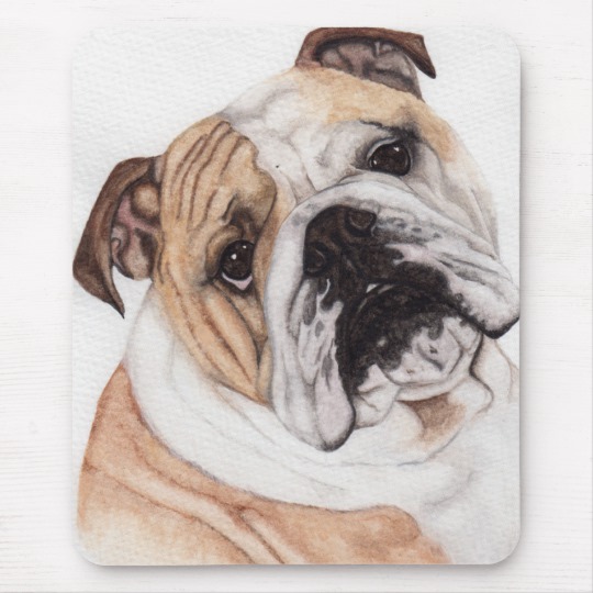 540x540 English Bulldog Watercolor Painting Mousepad - Bulldog Watercolor