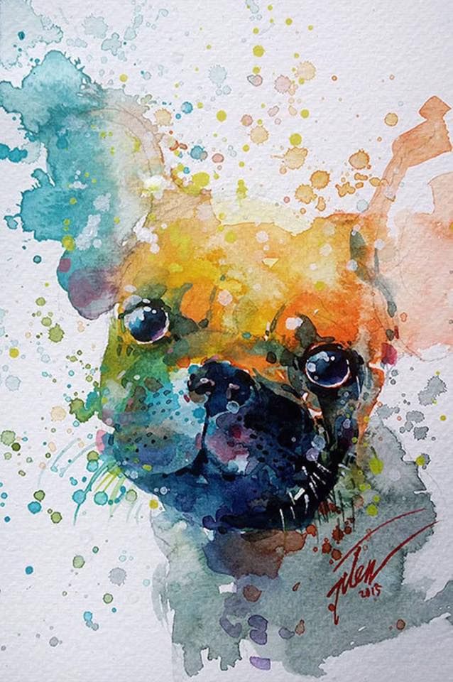 638x960 French Bulldog Watercolor Darling Frenchies French - Bulldog Watercolor