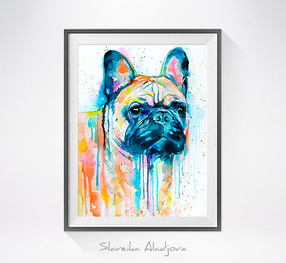 570x525 French Bulldog Watercolor Painting Print - Bulldog Watercolor