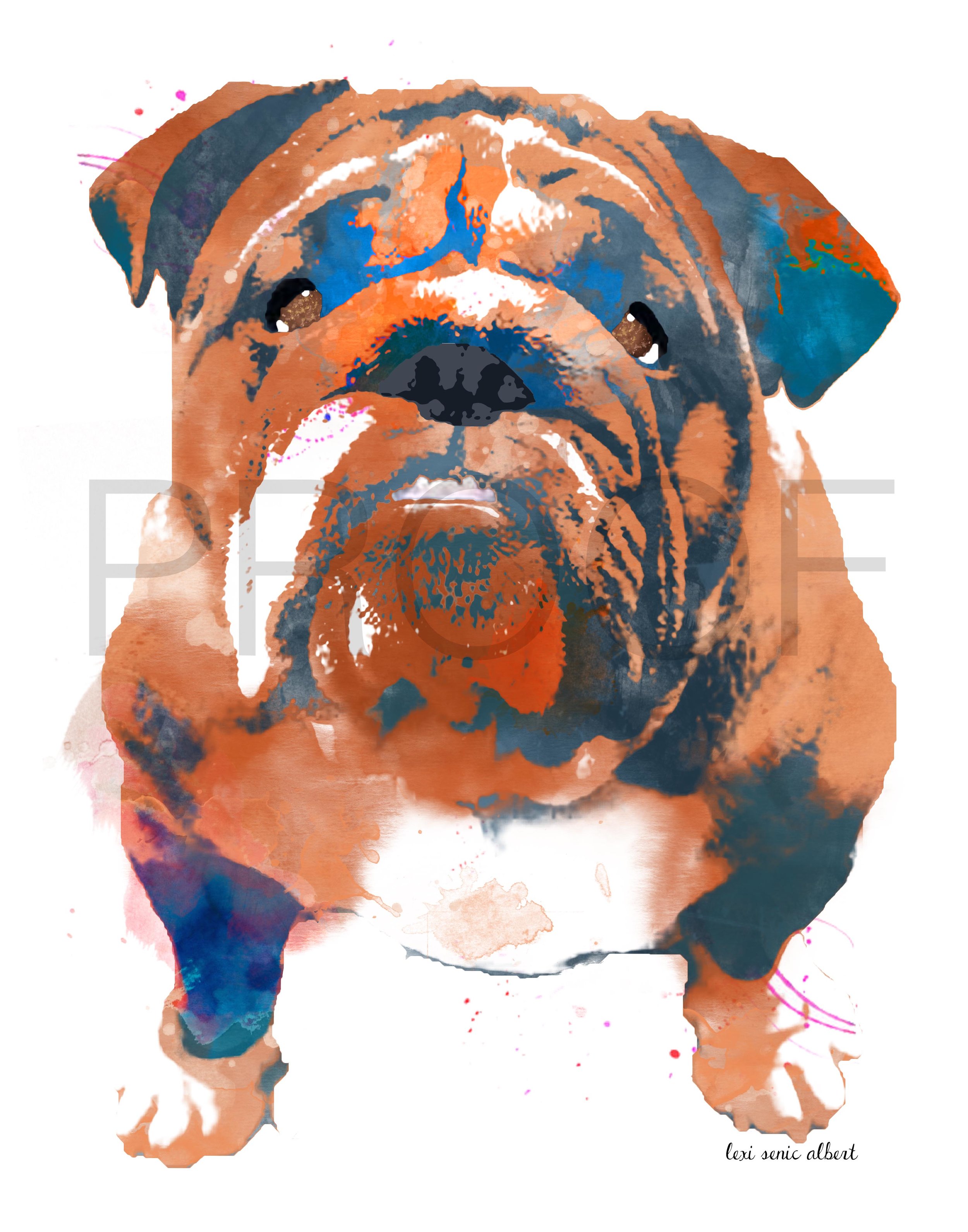 2500x3182 Bulldog Watercolor Dog Portrait Ned Free In The Lines - Bulldog Watercolor