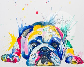 340x270 Bulldog Watercolor Etsy - Bulldog Watercolor