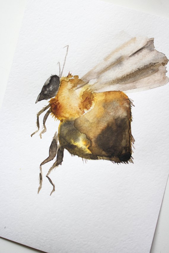 570x855 Original Watercolor Bumblebee Honey Bee Art Watercolor Etsy - Bumble Bee Watercolor