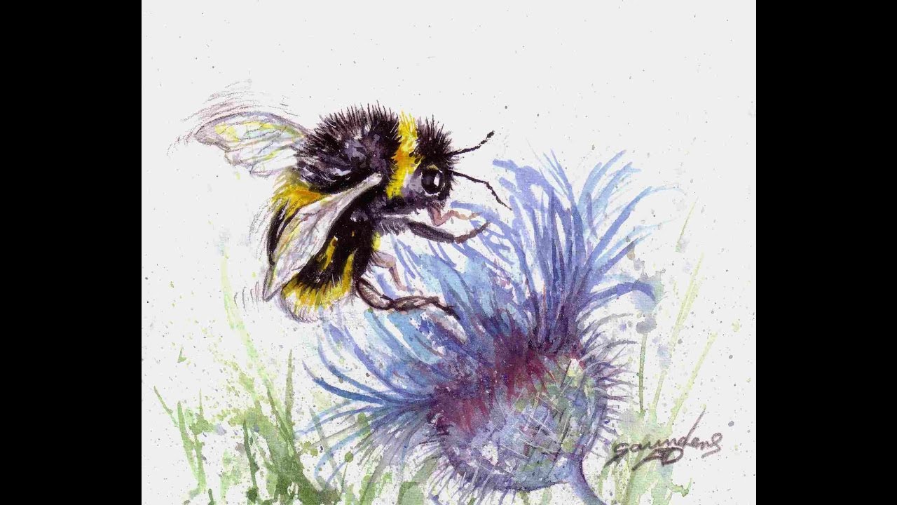 1280x720 Painting A Bumble Bee In Watercolour - Bumble Bee Watercolor