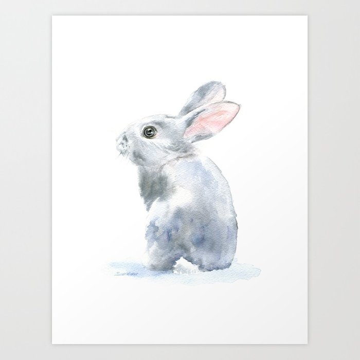 700x700 Gray Bunny Rabbit Watercolor Painting Art Print By Susanwindsor - Bunny Watercolor Paintings