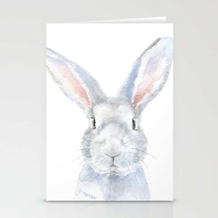700x700 Gray Bunny Rabbit Watercolor Painting Stationery Cards By - Bunny Watercolor Paintings