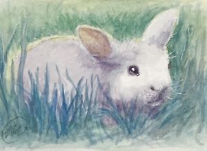 300x219 Aceo Bunny Watercolor Painting Original Rabbit Fine Art Card - Bunny Watercolor Paintings