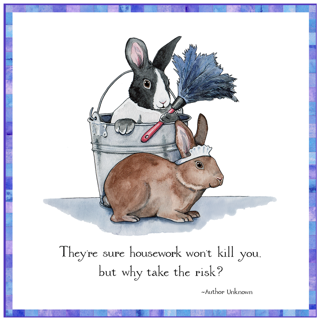 1024x1024 Housework Bunnies Watercolor Art Tile Painted Turtle Illustration - Bunny Watercolor Paintings