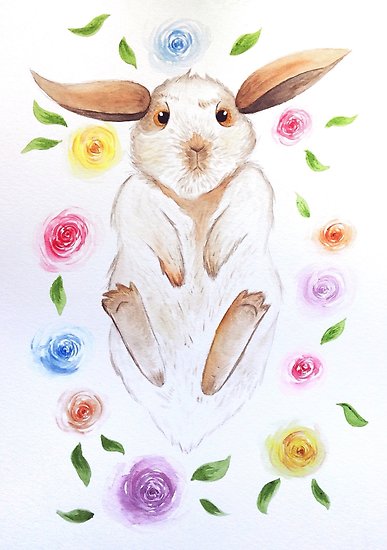 387x550 Humphrey Bunny Watercolor Painting Design Posters By - Bunny Watercolor Paintings