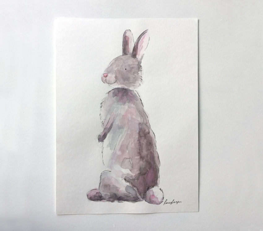 850x745 Original Bunny Watercolour Painting Raewyn Pope Illustration - Bunny Watercolor Paintings
