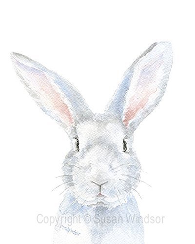 400x500 Gray Bunny Rabbit Watercolor Painting Giclee Print - Bunny Watercolor Paintings