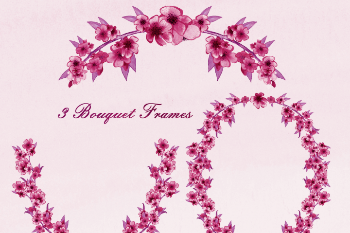 720x479 Burgundy Watercolor Sakura Branches Floral Clipart Set Cherry - Burgundy Watercolor
