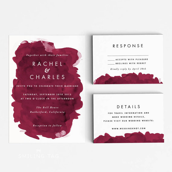 570x570 Modern Burgundy Wedding Invitation Suite, Wedding Invitation - Burgundy Watercolor