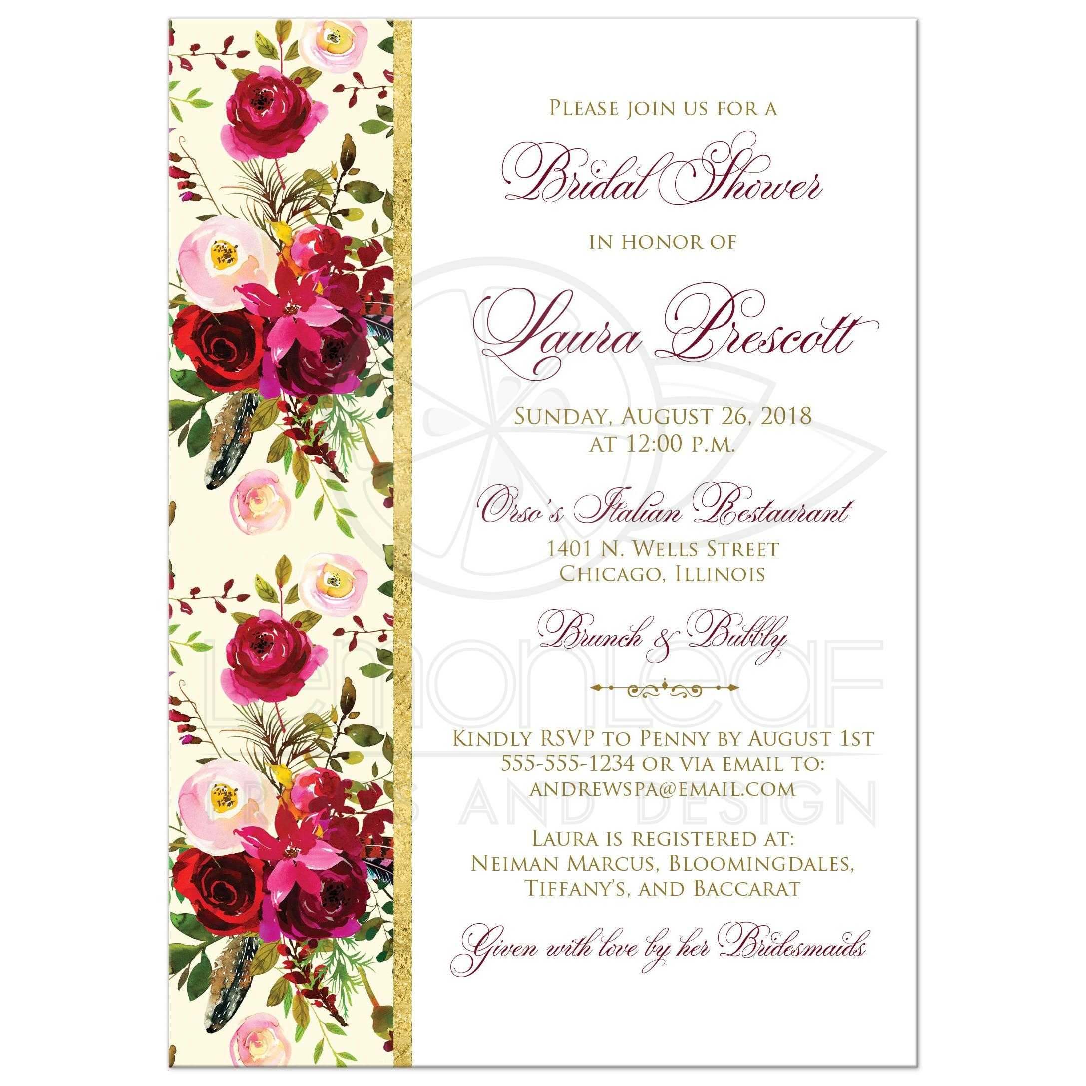 2175x2175 Beautiful Burgundy Watercolor Florals Bridal Shower Invitation - Burgundy Watercolor