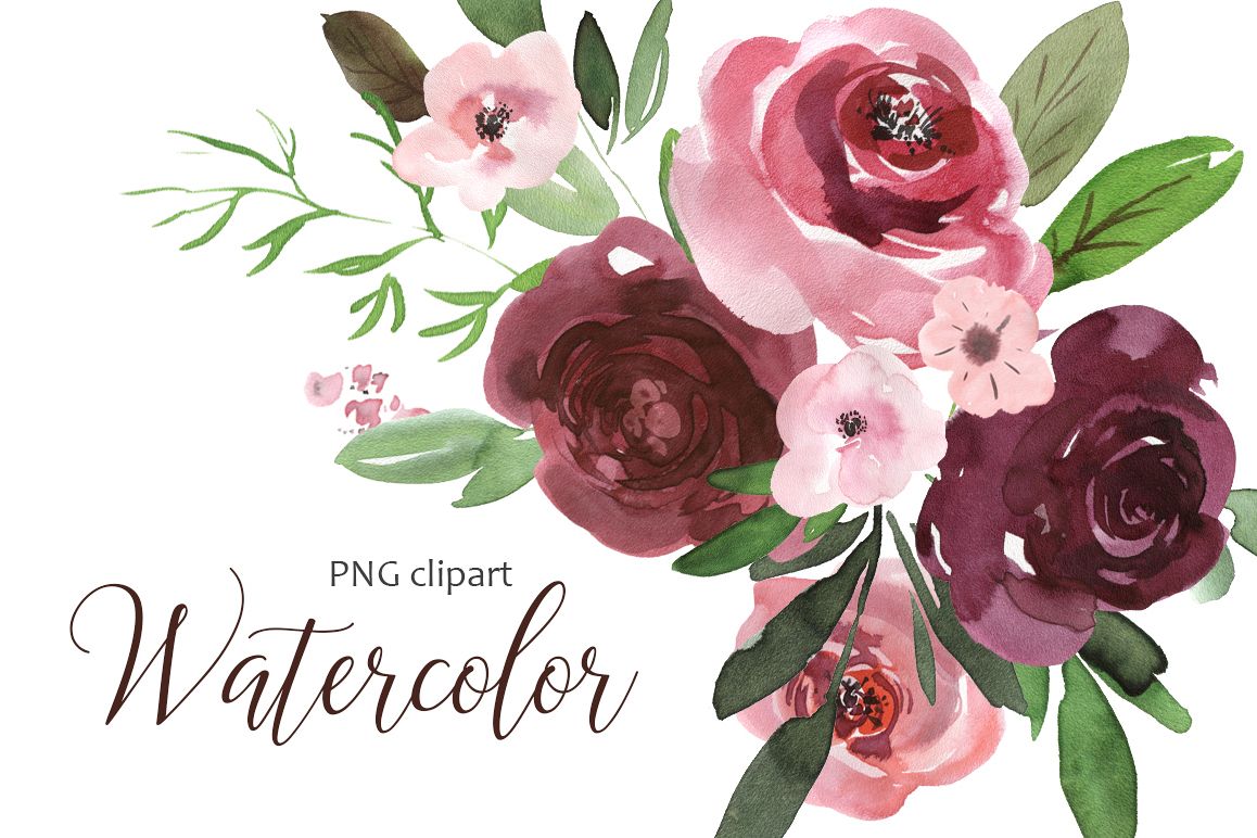 1158x772 Watercolor Pink Amp Burgundy Flowers Clipart - Burgundy Watercolor