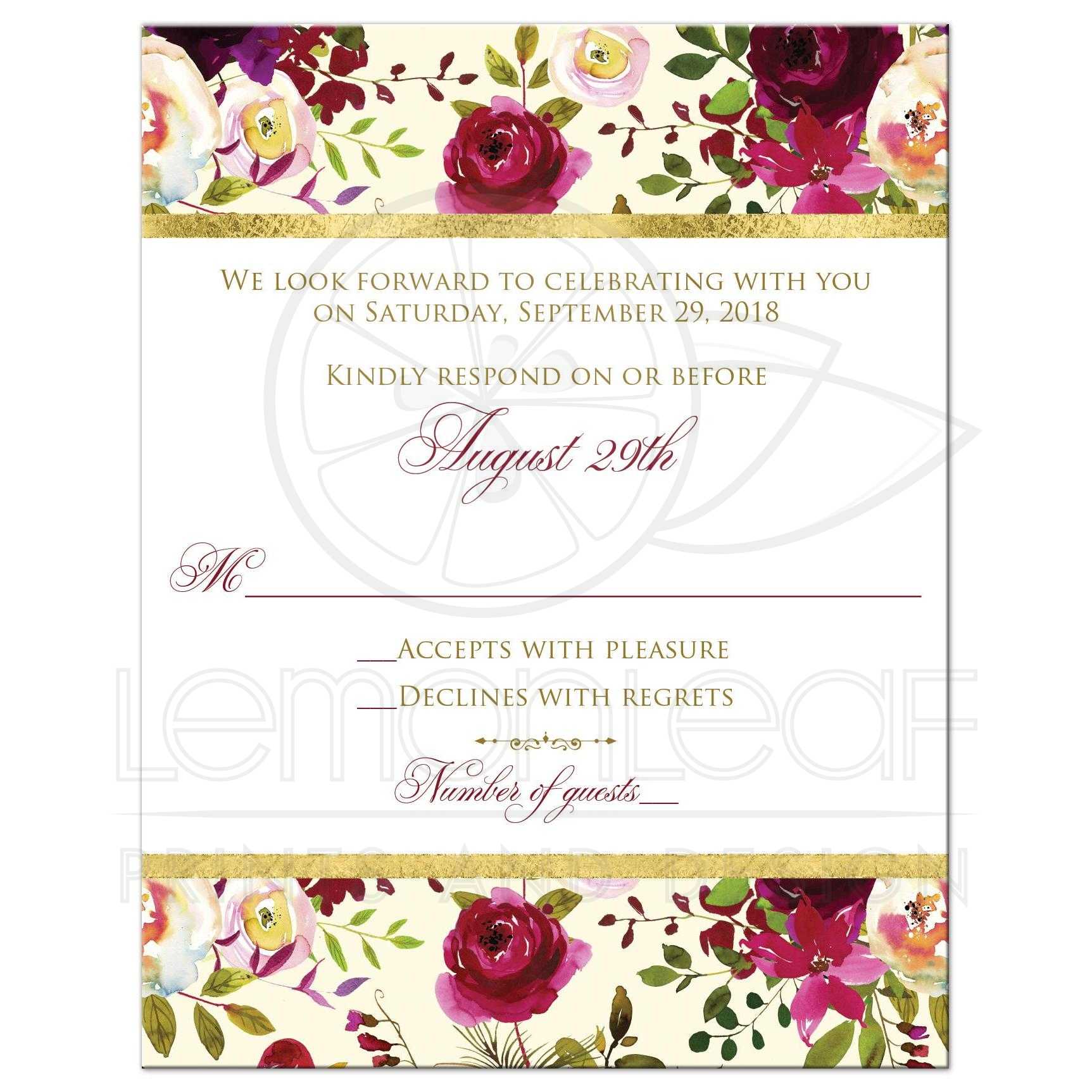 1725x1725 Beautiful Burgundy Watercolor Floral Wedding Response Card - Burgundy Watercolor Flowers