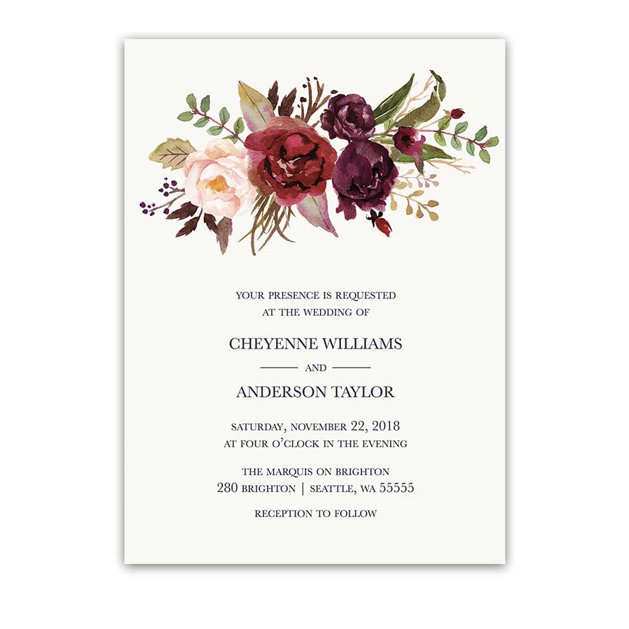 900x900 Floral Watercolor Wedding Invitations Burgundy Wine - Burgundy Watercolor Flowers