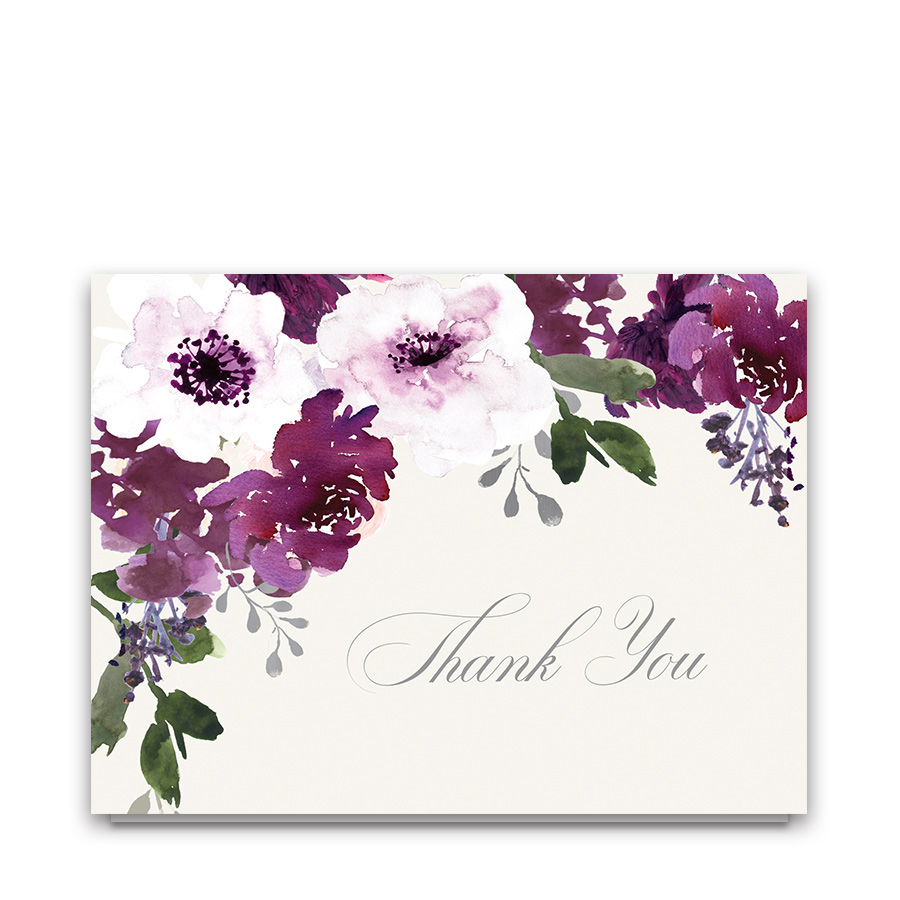 900x900 Plum Burgundy Wine Floral Wedding Thank You Cards - Burgundy Watercolor Flowers