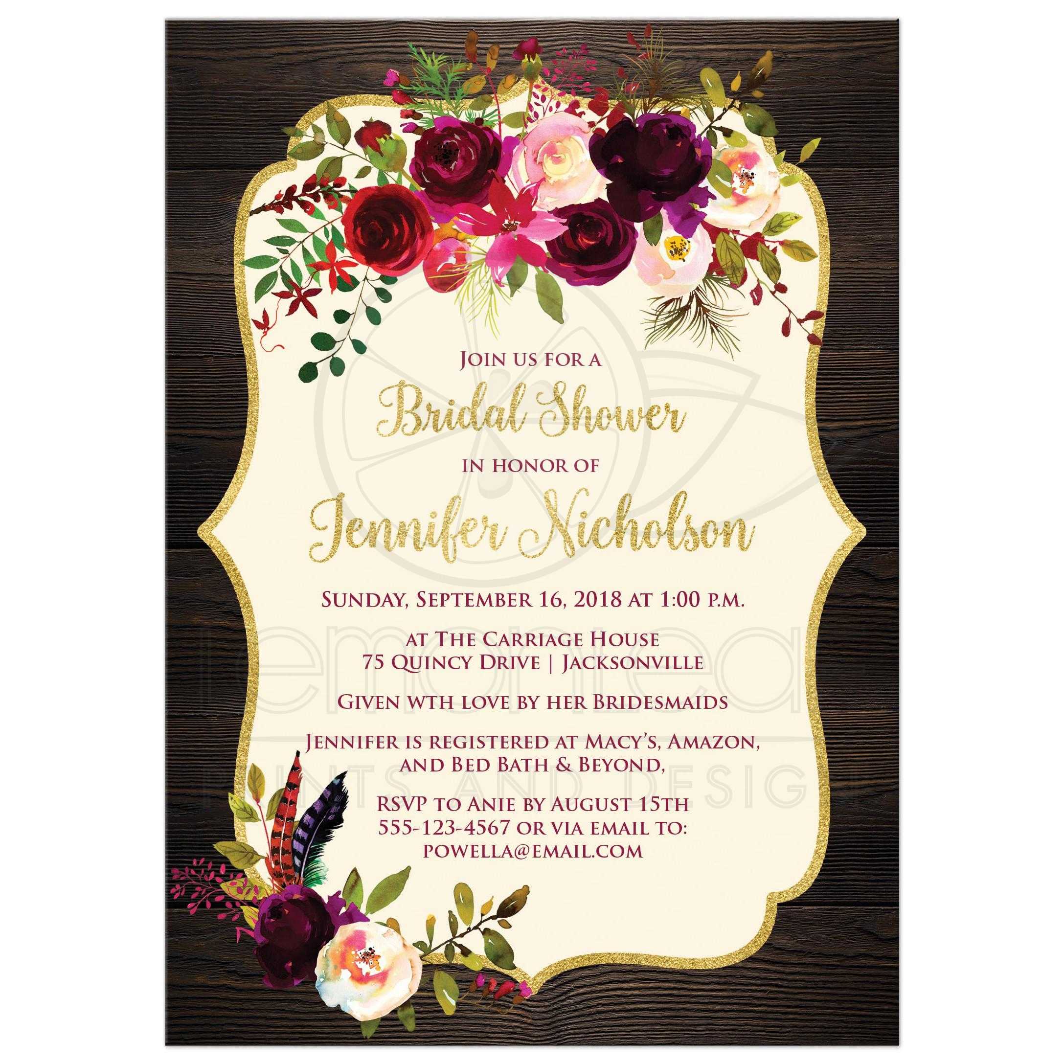 2175x2175 Rustic Boho Elegance Bridal Shower Invitation Burgundy - Burgundy Watercolor Flowers