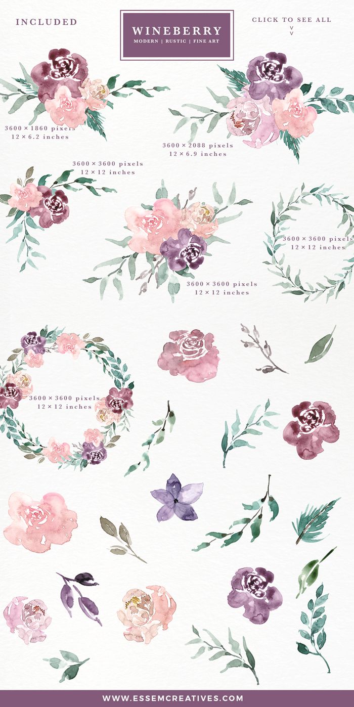 700x1398 Wine Berry Burgundy Watercolor Flowers Clipart, Watercolor - Burgundy Watercolor Flowers