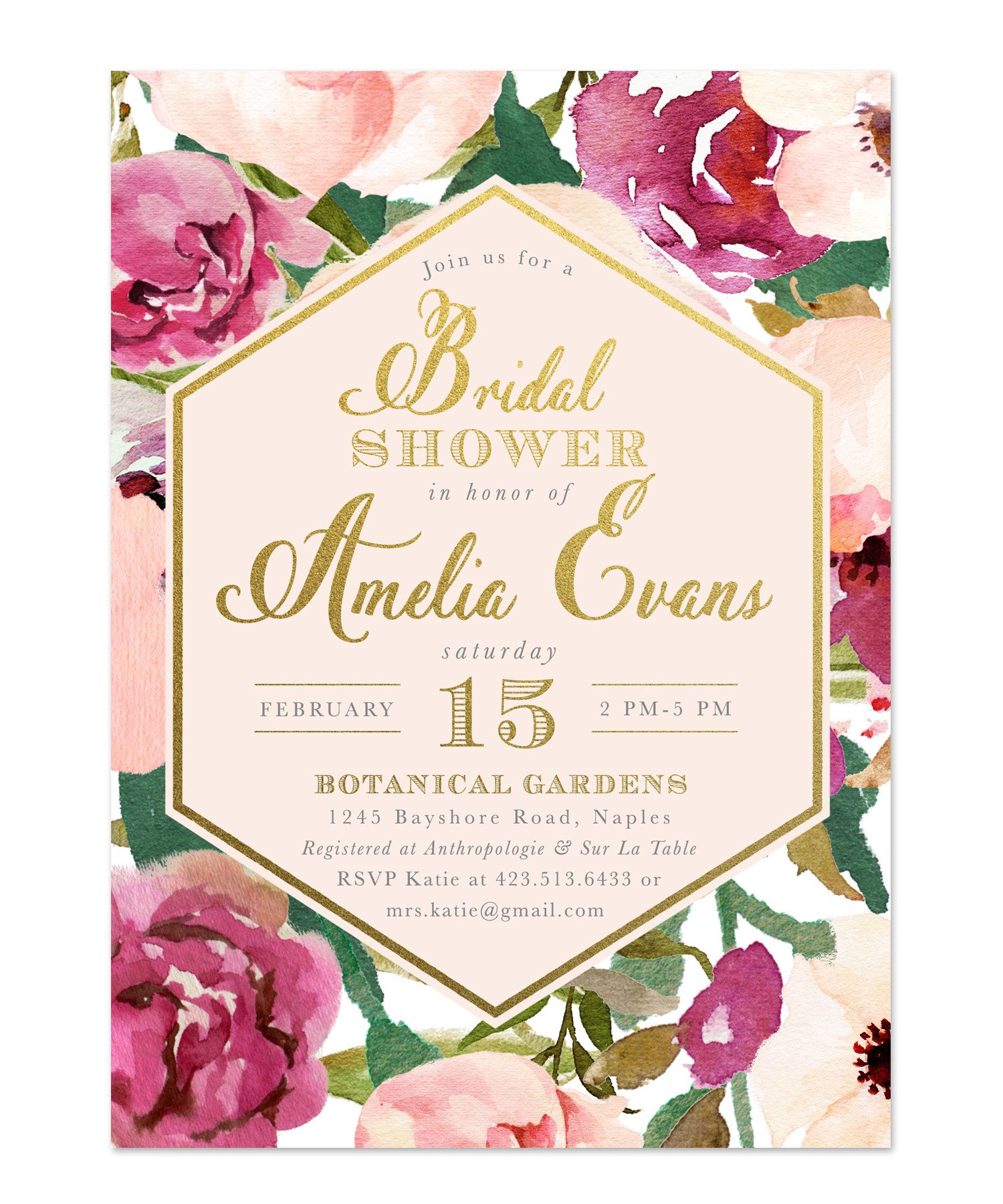 1500x1800 Burgundy, Blush Pink Amp Gold Bridal Shower Brunch Invitation - Burgundy Watercolor Flowers