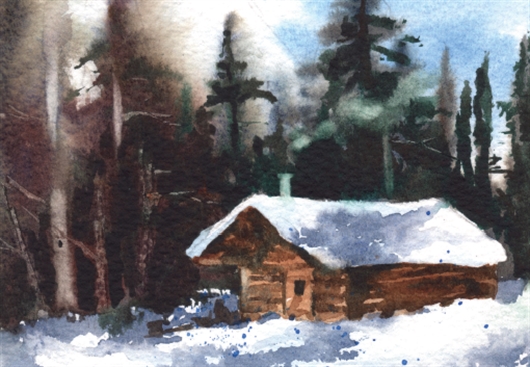 530x367 How To Paint A Snowy Log Cabin In Watercolour With Alison Fennell - Cabin Watercolor